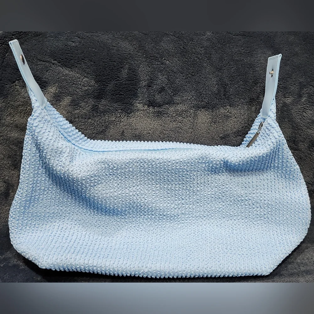 Kate Spade New York light blue terry cloth cosmetic make up pouch bag NWOT